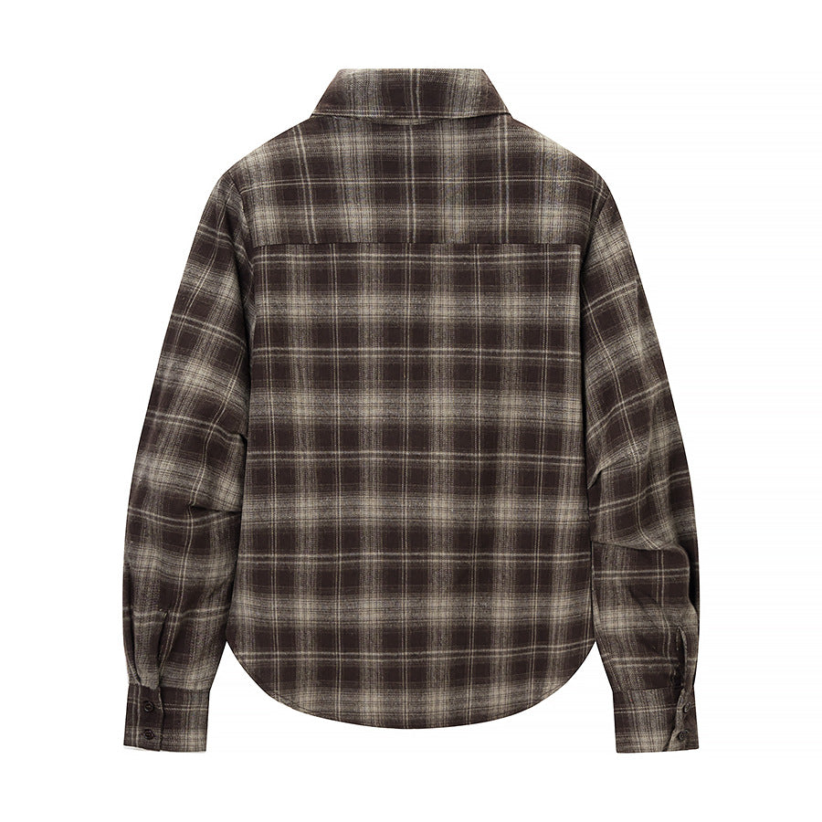 Women's Checked Shirt Blouse with Wrap Front and Rounded Hem Amarae