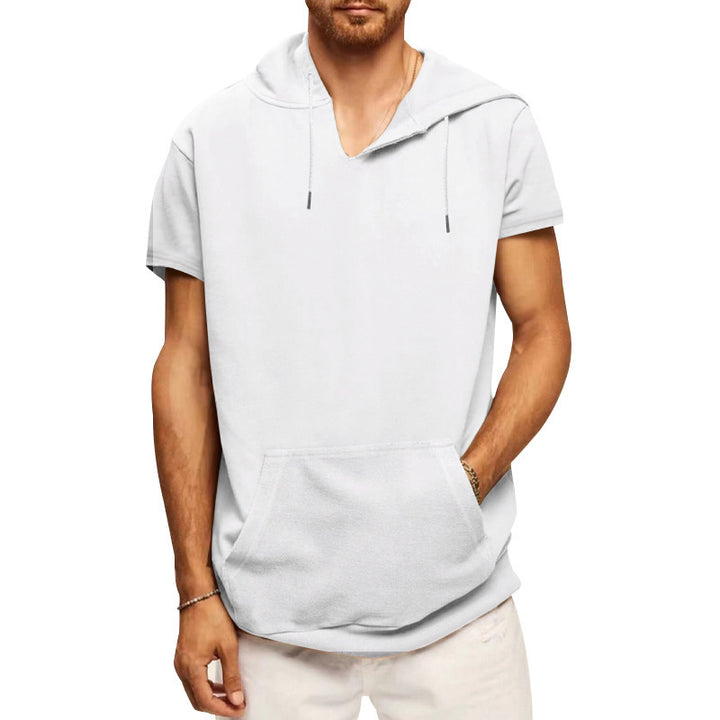 Men's Short Sleeve Hoodie with Practical Kangaroo Pocket Amarae