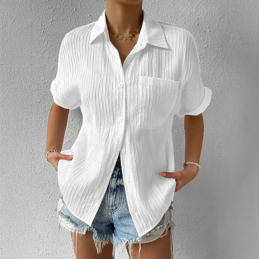 Women's Short Sleeve Shirt Blouse with Structured Material Amarae