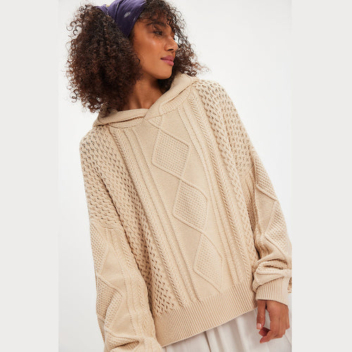Ladies chunky knit hoodie with stylish braid pattern Amarae
