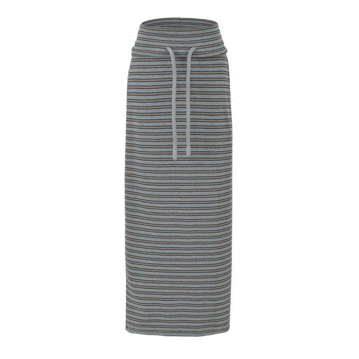 Women's Striped Midi Skirt made of Stretch Jersey with High Waistband and Drawstring Amarae