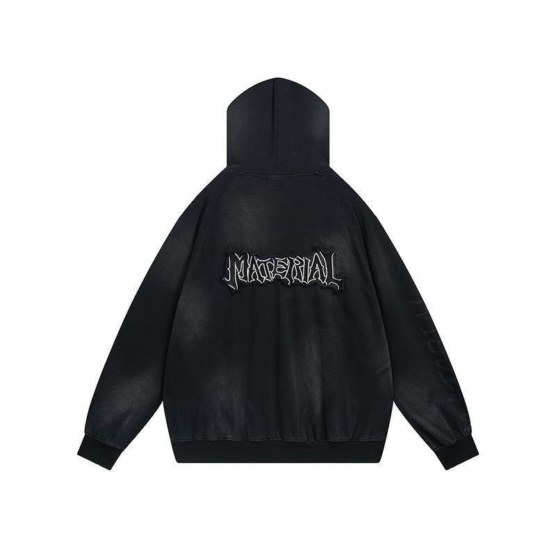 Unisex Oversize Hoodie with Vintage Tie Dye, Gothic Print and Raglan Sleeves Amarae