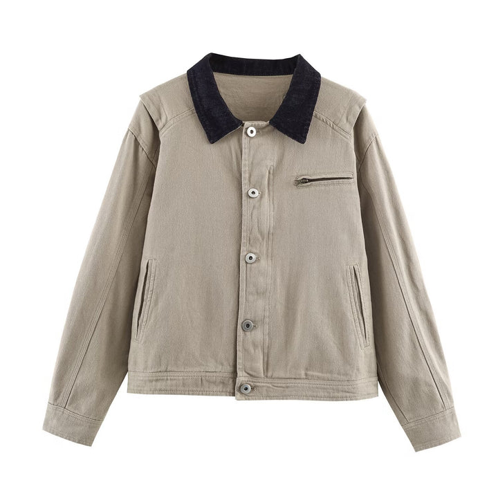 Men's Boxy Canvas Jacket with Cord Collar, set-in Side Pockets and Zip Chest Pocket Amarae