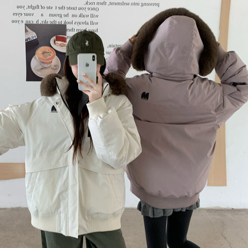 Ladies Oversized Winter Jacket with Removable Faux Fur Collar and Large Pockets Chic and Stylish