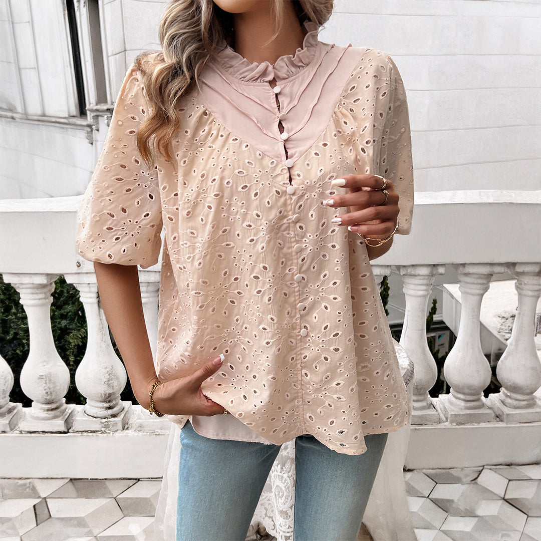 Women's blouse with an airy structure and decorative ruffles Lune London