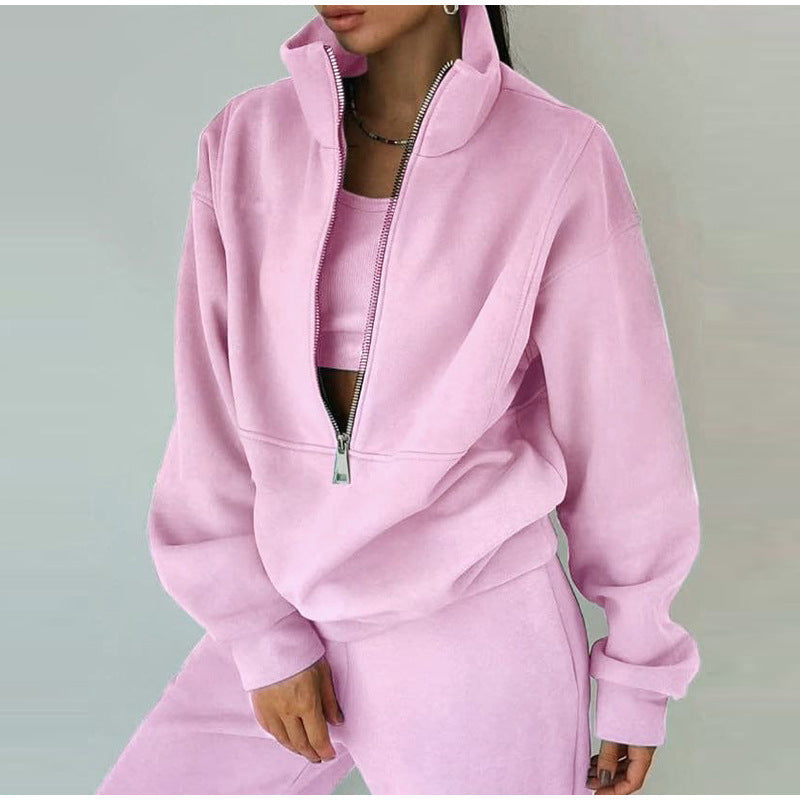 Casual zippered pullover for women with high collar Lune London