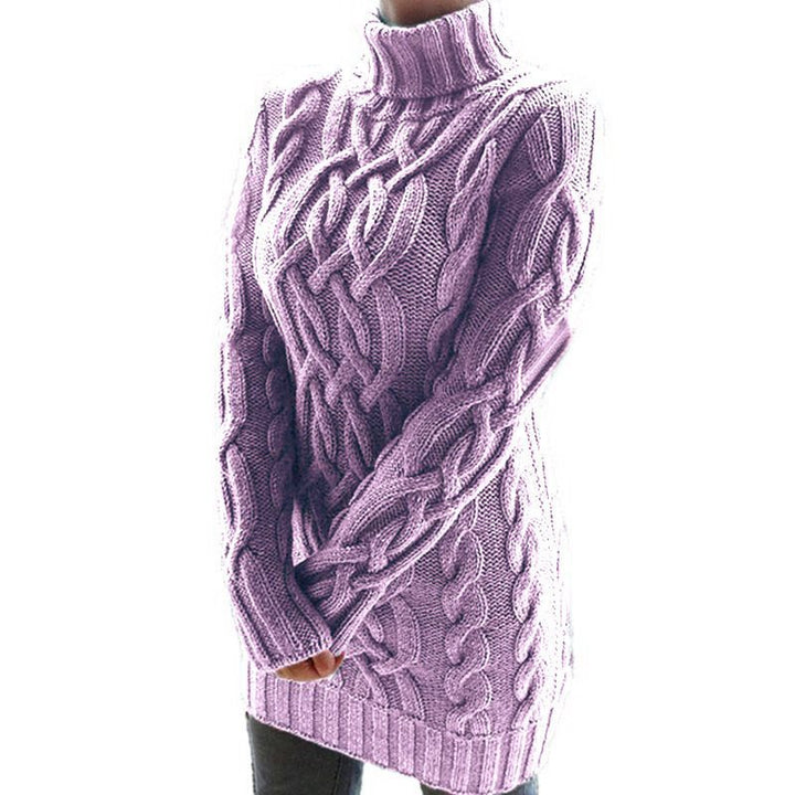 Chunky knit sweater for women with high collar and cable pattern Lune London