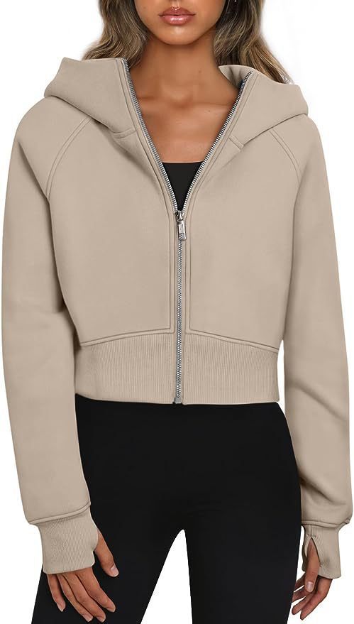 Ladies Crop Sweat Jacket with Zipper and Hood Lune London