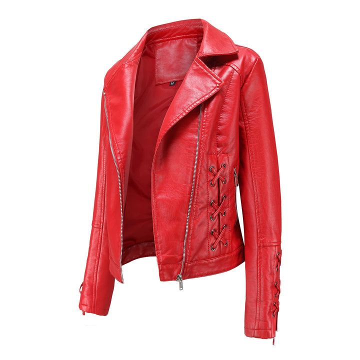 Faux leather jacket for women with refined lace details Lune London