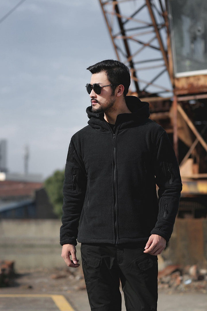 Fleece jacket for men with multiple pockets and adjustable hood Lune London