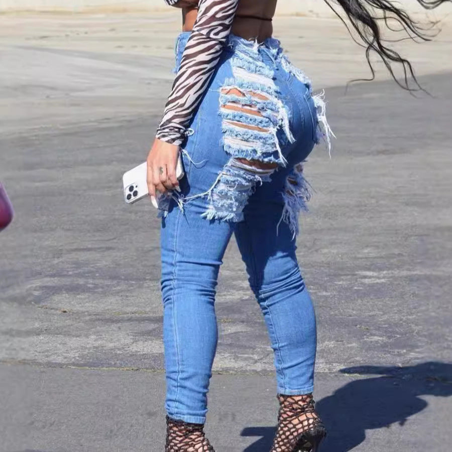 Women's high-waisted skinny jeans with intense fringe and slit details Amarae
