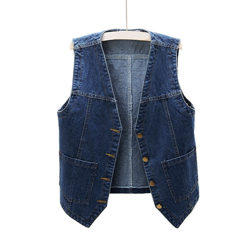 Women's Casual Denim Vest with Button Details and Patch Pockets Amarae