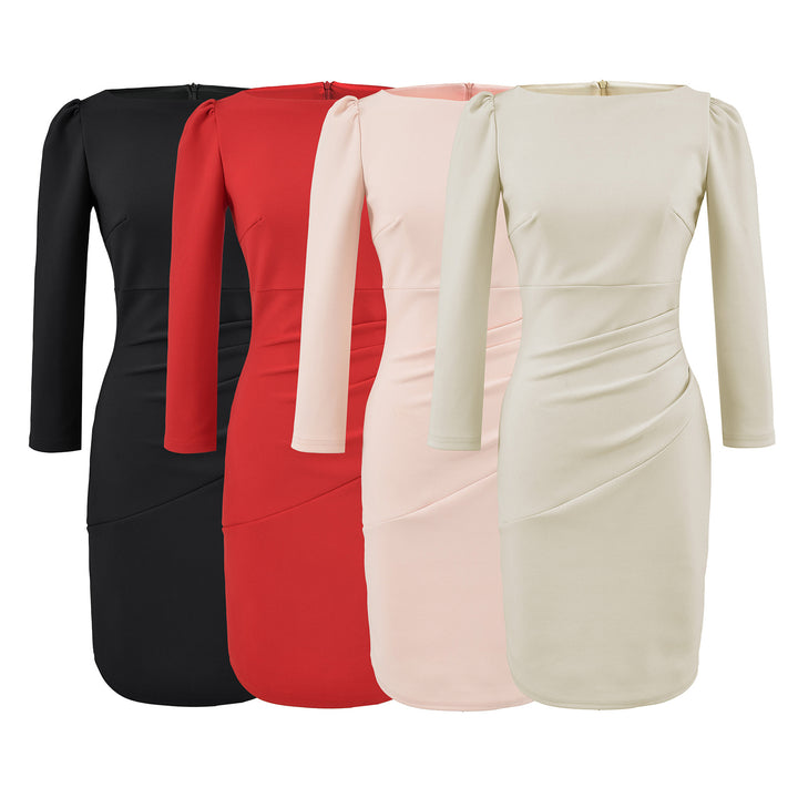 Women Figure-hugging Midi Dress with Gathered Wrap Look and Long Sleeves Amarae