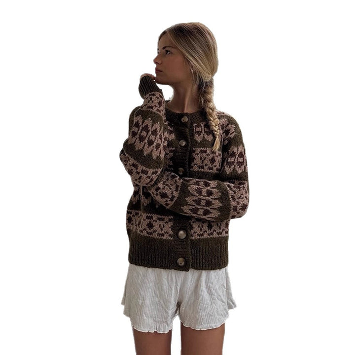 Women’s Norwegian pattern cardigan with button placket and ribbed hem Amarae