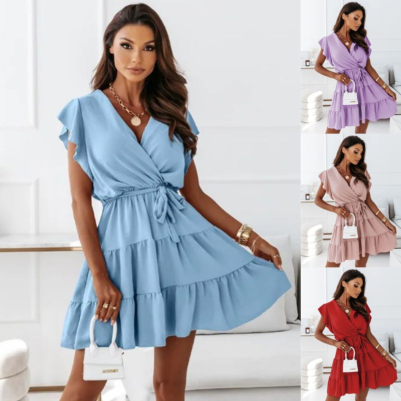 Mini wrap dress for women with tiered ruffled hem Lune London