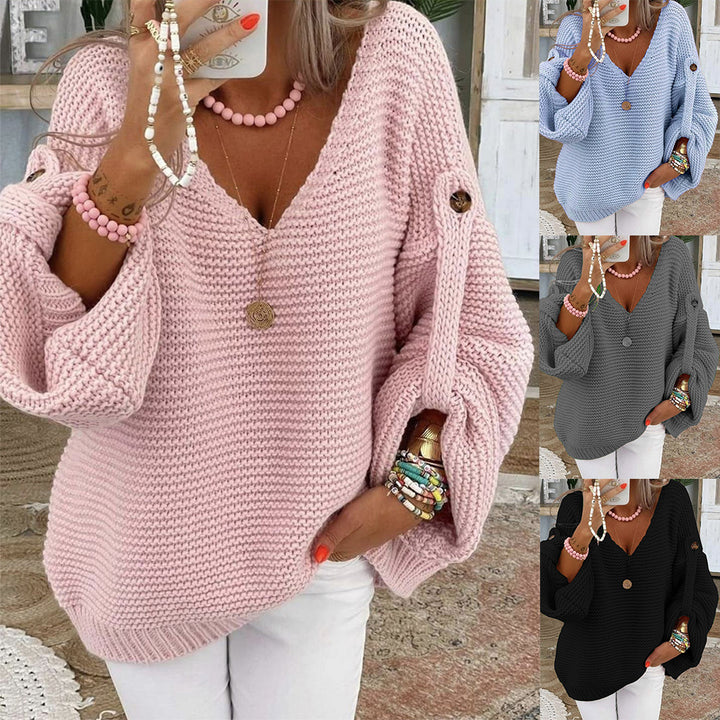 V-neck knitted sweater for women with a loose fit Lune London