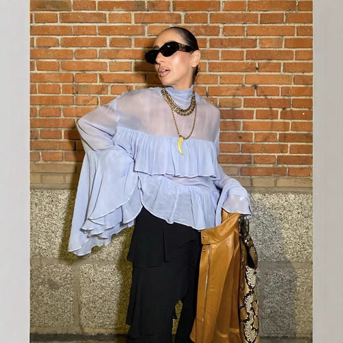 Fluid ruffled blouse for women with elegant details Amarae