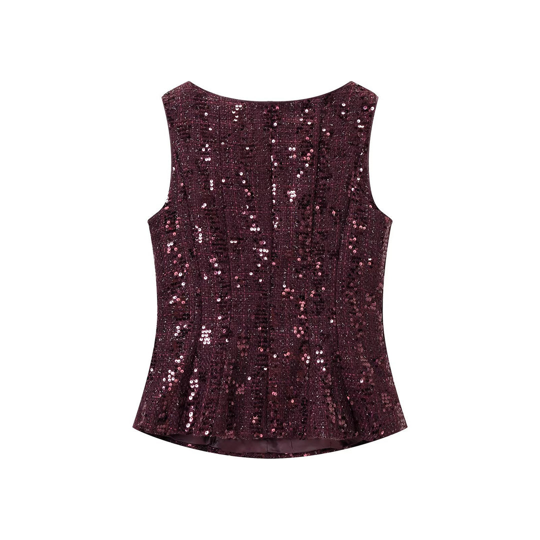 Women's Sequined Peplum Top with Round Neck and Figure-Flattering Waist Amarae
