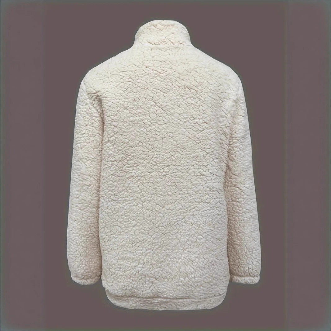 Women's cozy fleece sweater with short zipper and original writing Lune London