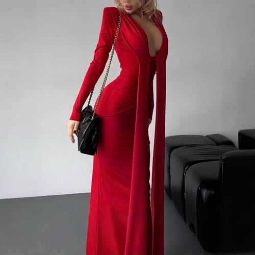 Women's dress that highlights the silhouette with a deep V-neckline and refined ruffle details Amarae