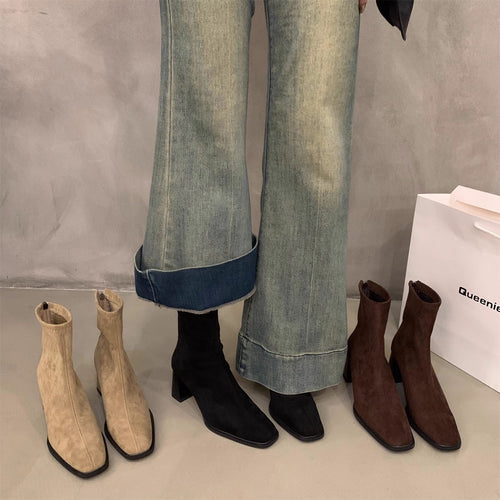 Femme Stylish Suede Ankle Boots with Block Heels Chic Und Stil