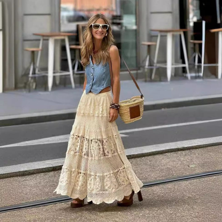 Bohemian crochet maxi skirt for women Lune London