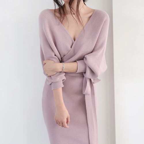 Robe tricotée pour femmes avec effet enveloppant et manches longues Chic & Stil