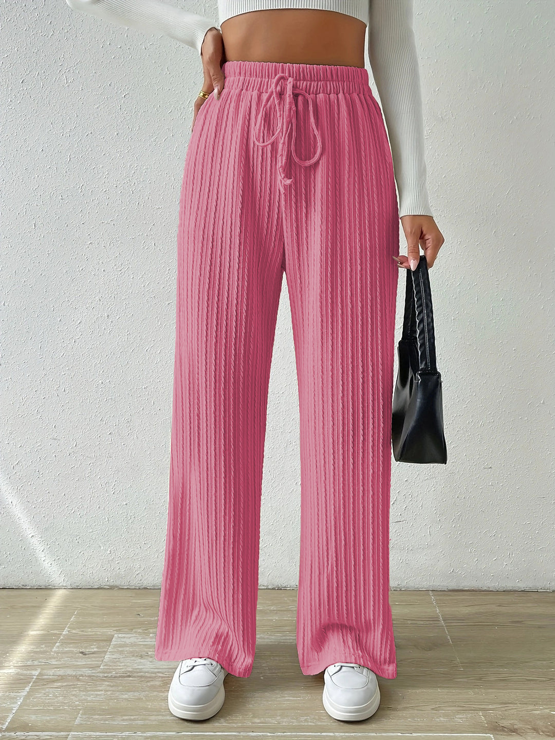 Ladies Comfortable Fabric Pants with Textured Surface Lune London