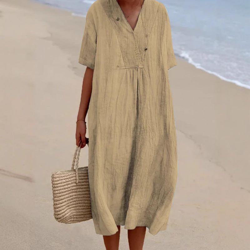 Casual midi dress for ladies with V-neck and loose fit Lune London