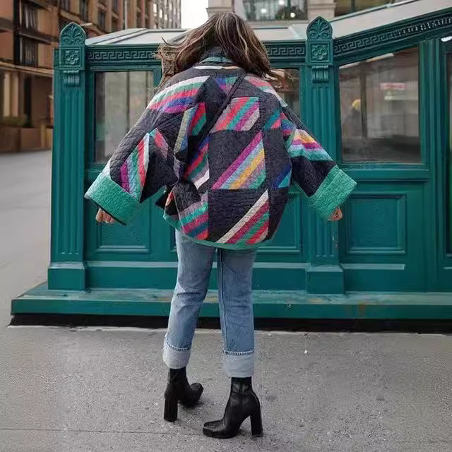 Women's padded kimono quilted jacket with patchwork design and wide sleeves Amarae