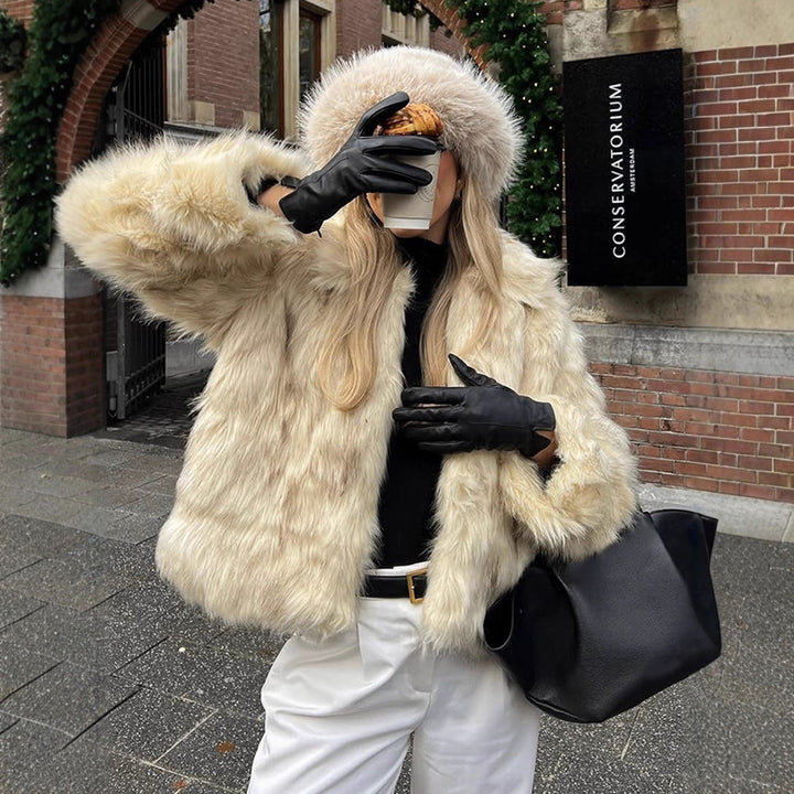 Women's Short Cut Boxy Faux Fur Coat with Long Pile Structure Amarae