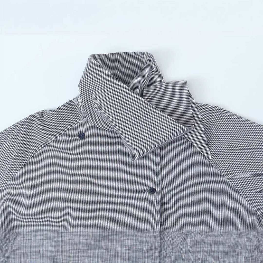 Women's oversized blouse with high shawl collar and asymmetrical button placket Amarae