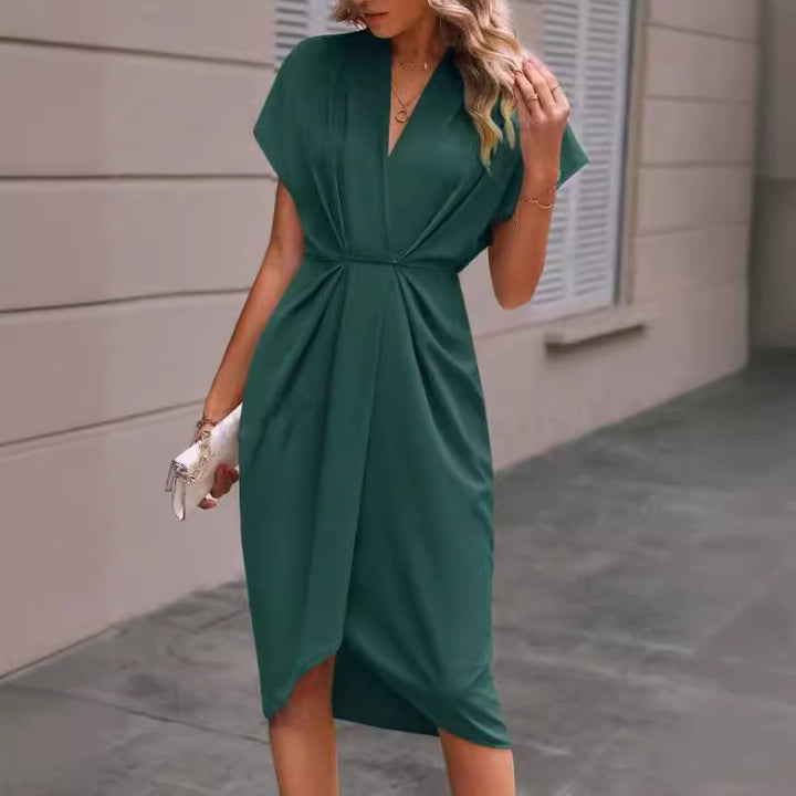 Women’s wrap dress with elegant V-neckline and draping Lune London