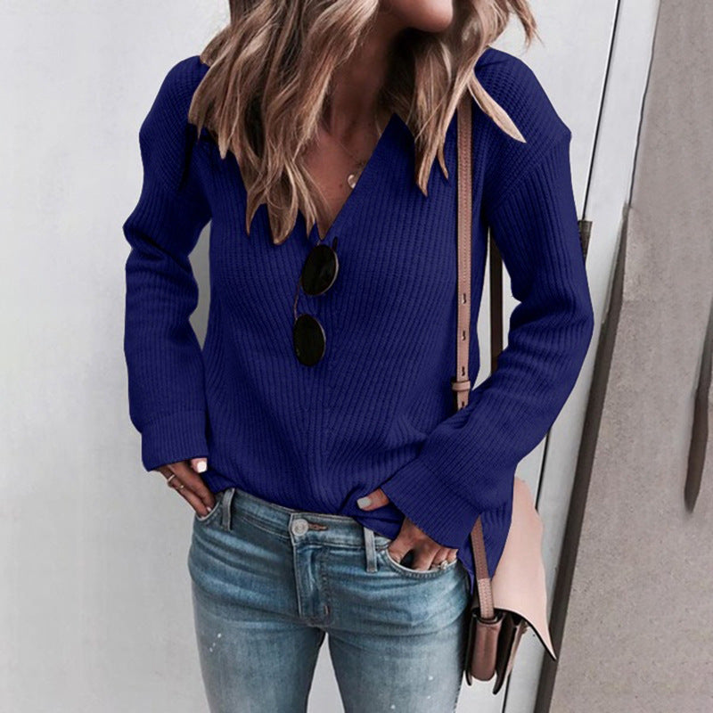 Knit V-neck sweater for women with a soft rib pattern Lune London