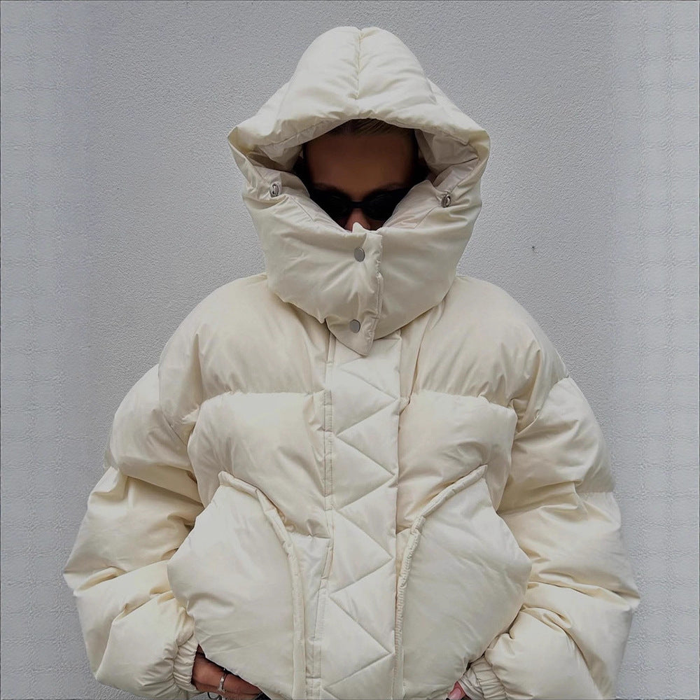 Women Oversize Quilted Puffer Jacket with extra high Stand-up Collar, double Front Zipper and boxy Silhouette Amarae