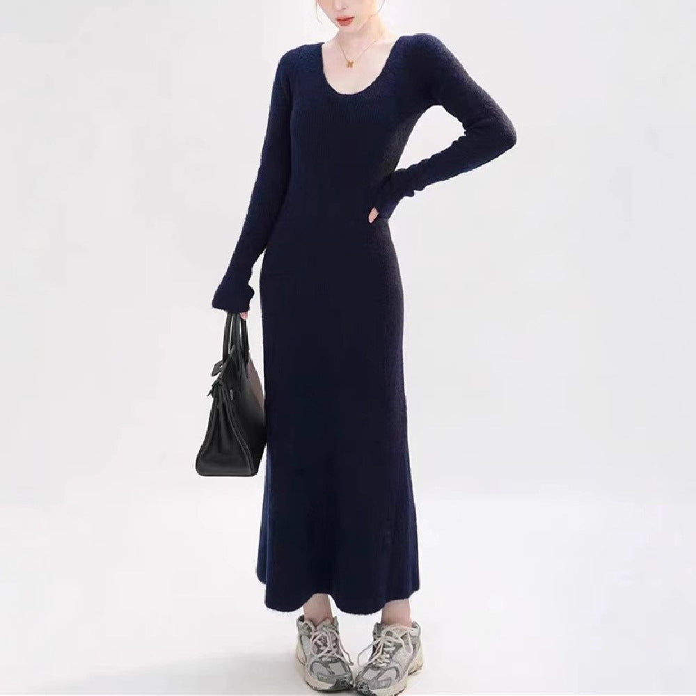 Robe en tricot pour femme avec décolleté en V et manches longues Chic & Stil