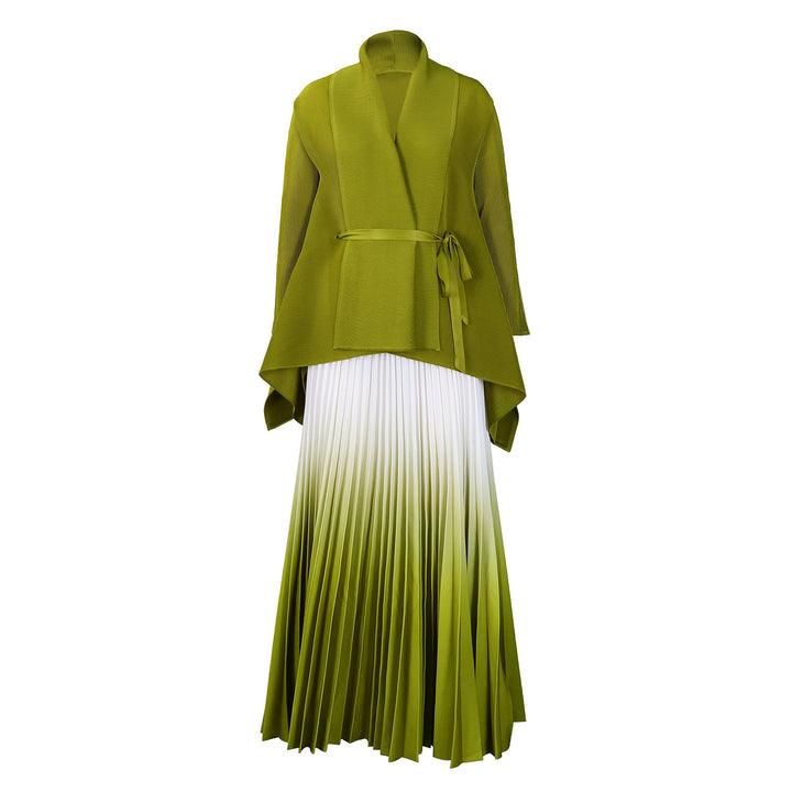 Long pleated dress for women with cape and belt Lune London