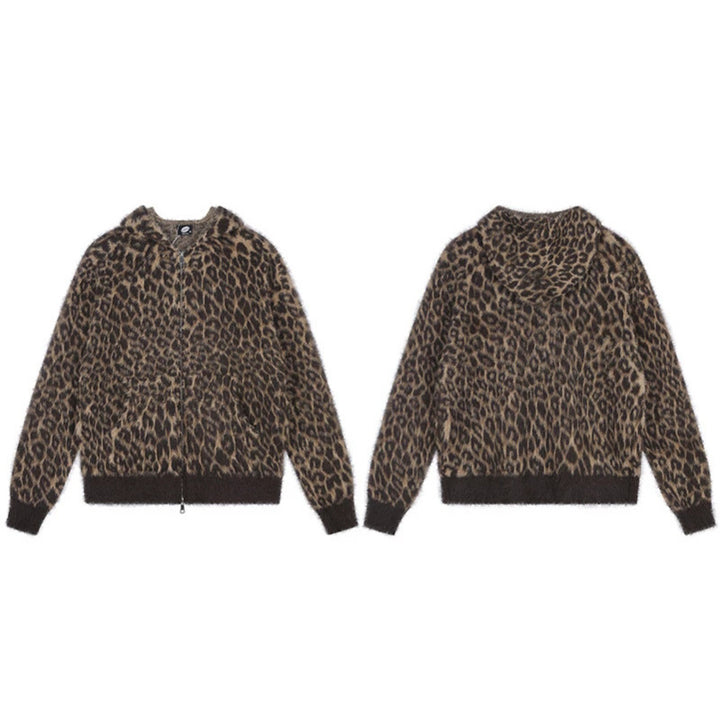 Women's Cozy Cardigan with Zipper and Leopard Jacquard Amarae