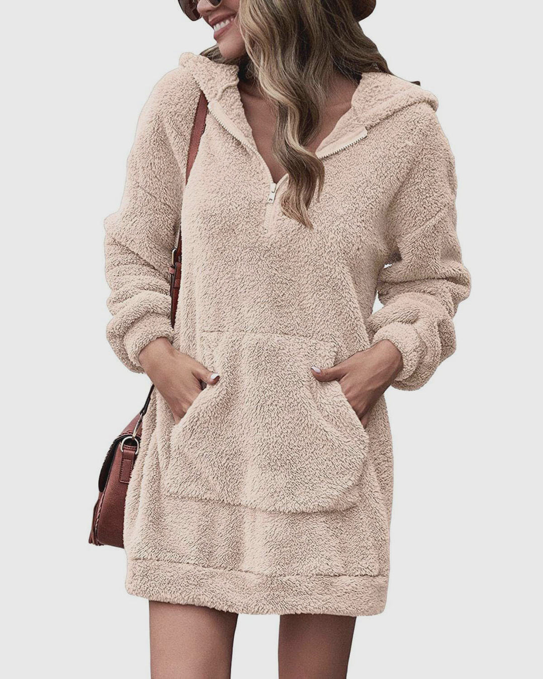 Cozy fleece dress for women with hood and pockets Lune London