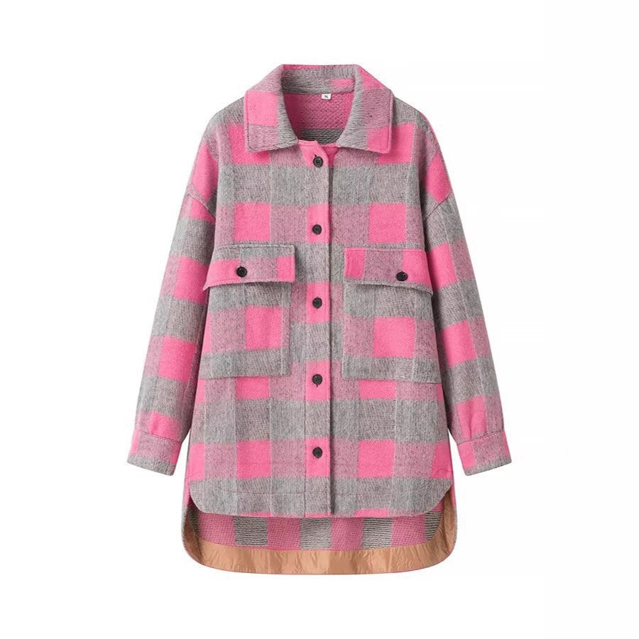 Women's Checked Oversized Transitional Jacket in Shacket Style Amarae