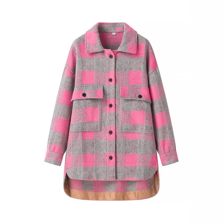 Women's Checked Oversized Transitional Jacket in Shacket Style Amarae