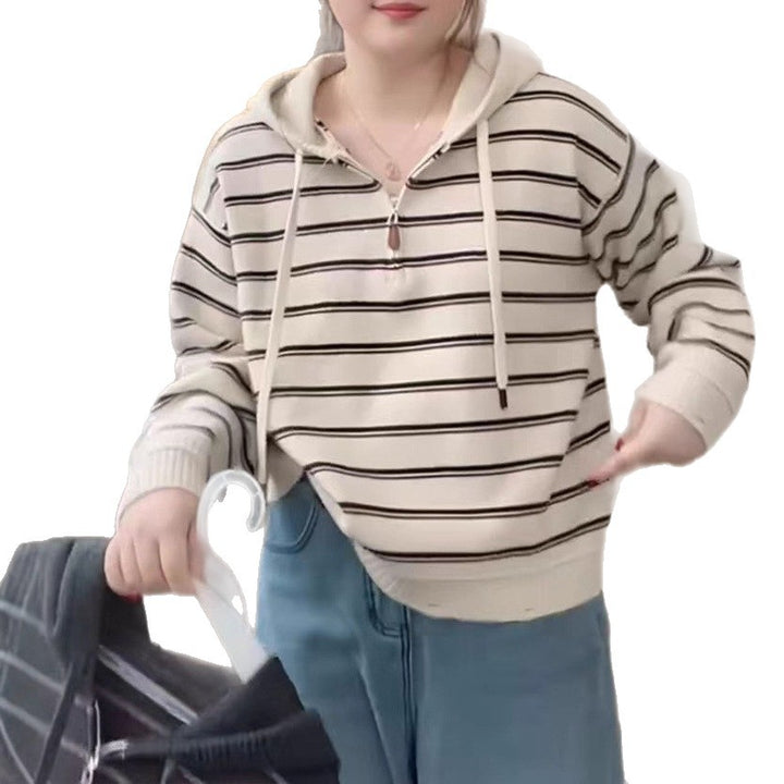 Sweat à capuche féminin à la mode avec motif à rayures texturé Chic & Stil