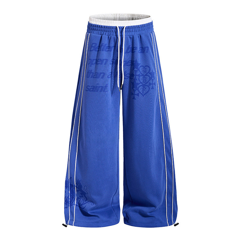 Women Wide Palazzo Training Pants with Elastic Waistband, Drawstring and Contrast Piping Amarae