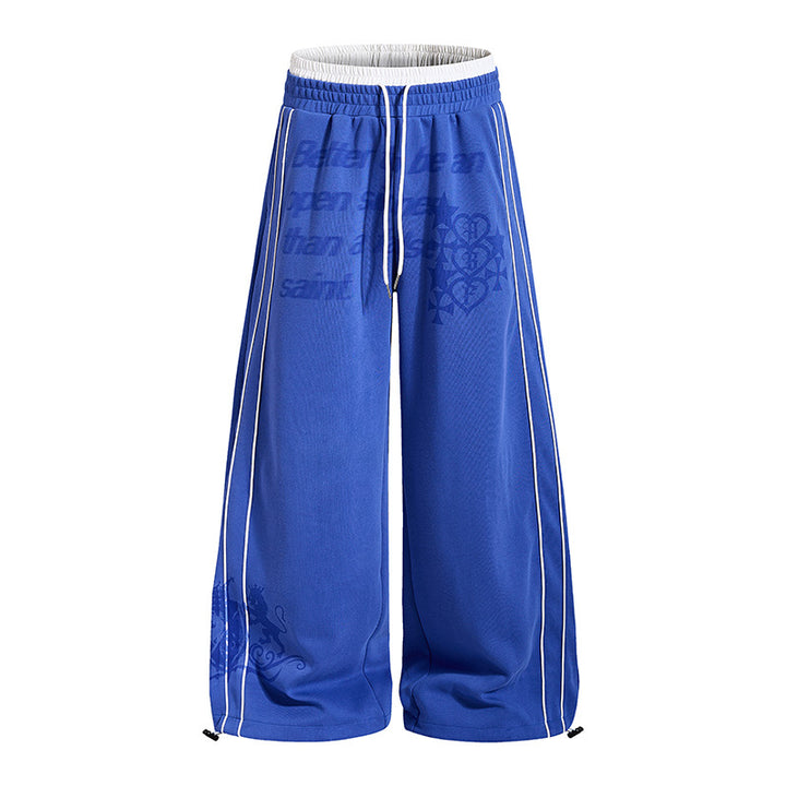 Women Wide Palazzo Training Pants with Elastic Waistband, Drawstring and Contrast Piping Amarae
