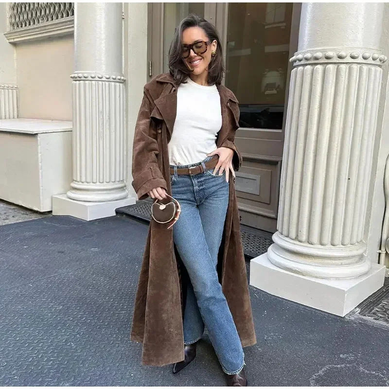 Lune London Fashionable Suede Trench Coat for Women