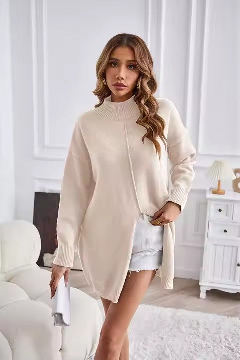 Oversized knitted pullover for women with high collar Lune London