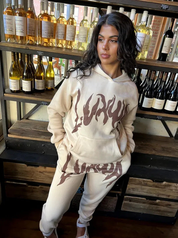 Ladies Sporty Hoodie and Jogging Set with Unique Graphic Print Lune London