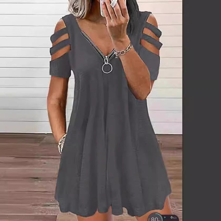 Dress women with V-neckline and bare shoulders Lune London