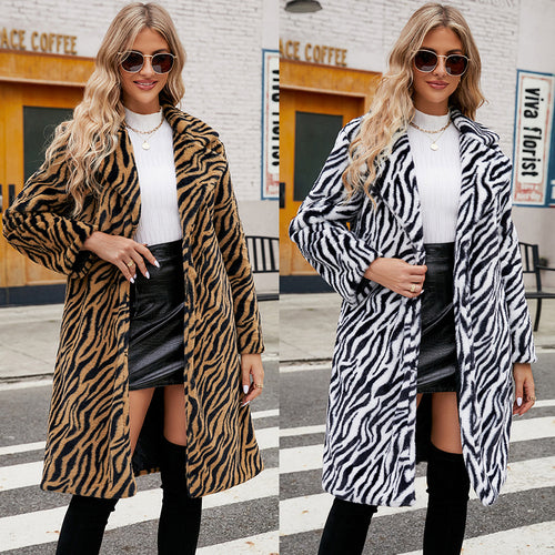 Luxurious animal fur coat for ladies with modern zebra pattern Amarae