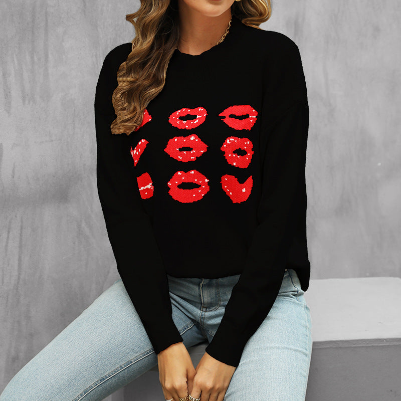Women's sweater with kiss pattern and casual cut Lune London